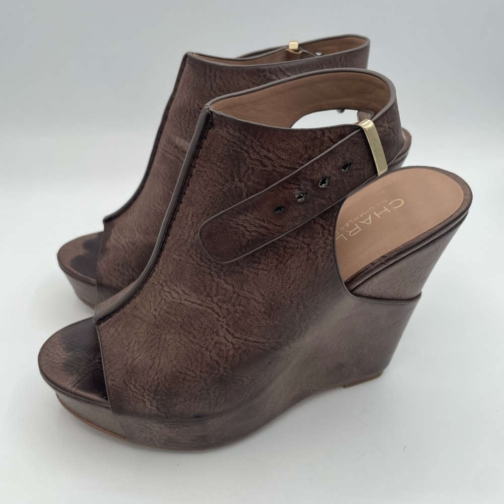 Charles David Women's Dark Brown Ames Wedge Slingback Platform Sandal Shoes 5.5